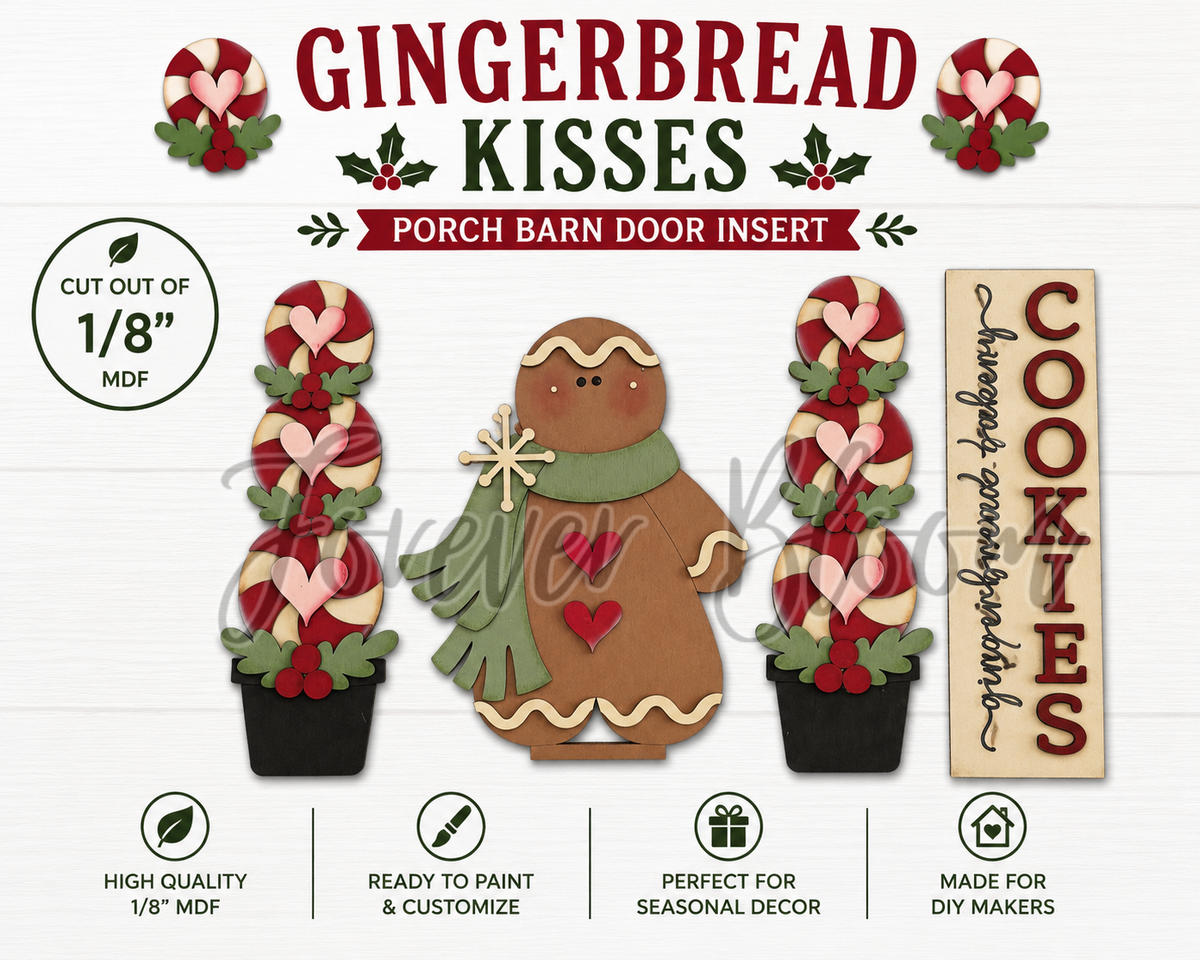 Gingerbread Kisses Porch Barn Door Interchangeable - DIY Wood Kit