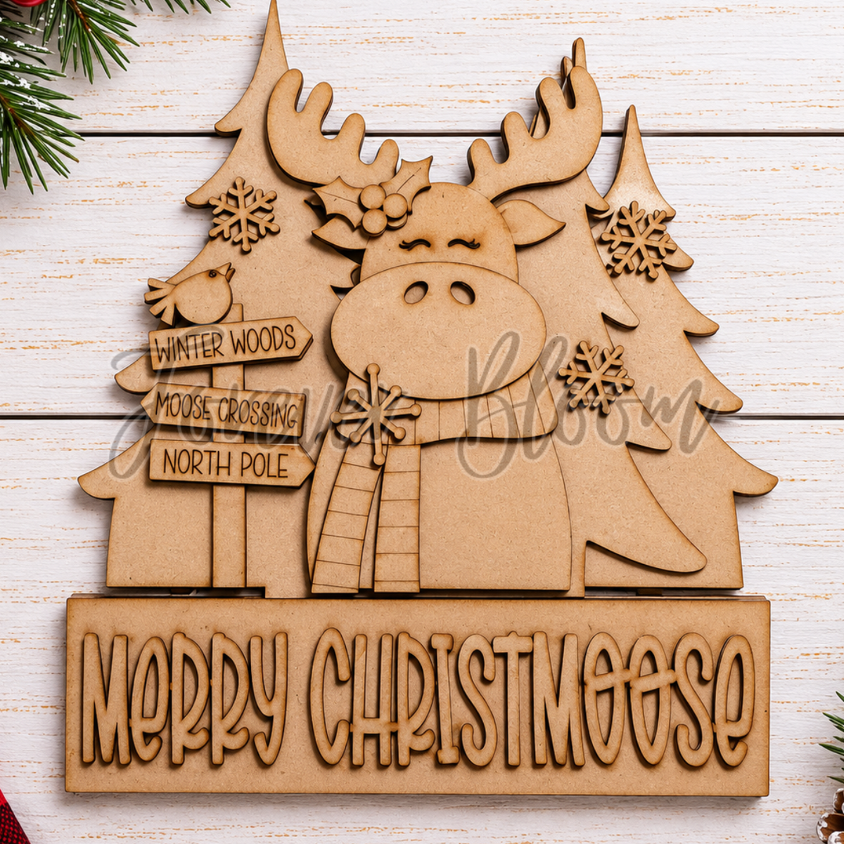 Merry Moosemas - Window Box Insert - DIY Wood Kit