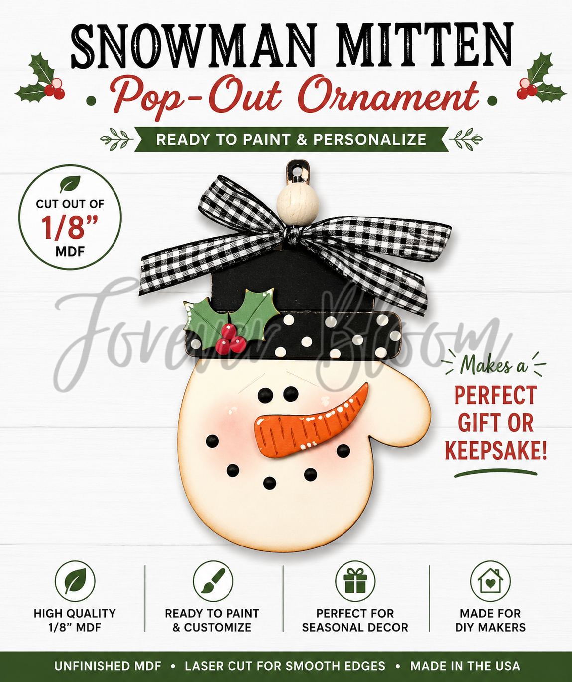 Snowman Mitten Pop-Out Ornament - DIY Wood Blank