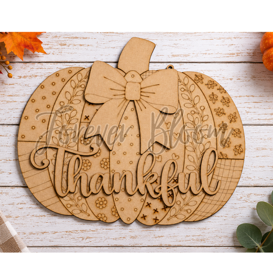 Thankful Patchwork Pumpkin Door Hanger - DIY Wood Kit