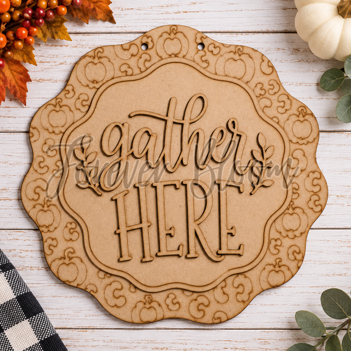 Gather Here Leopard Pumpkin design Door Hanger - DIY Wood Kit