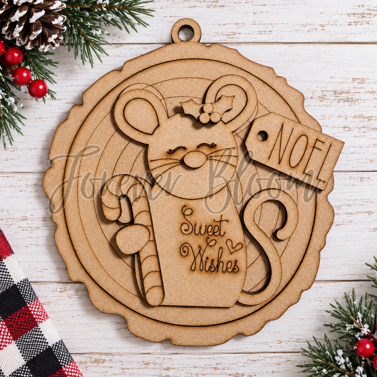 Woodland Wood Round Holiday Ornament