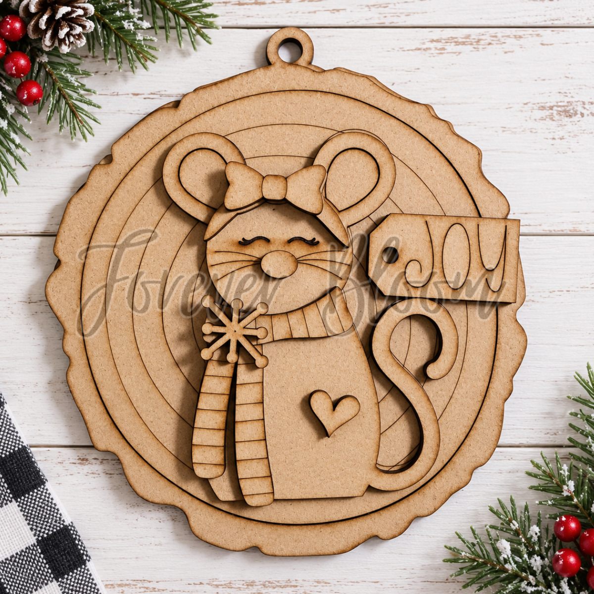 Woodland Wood Round Holiday Ornament