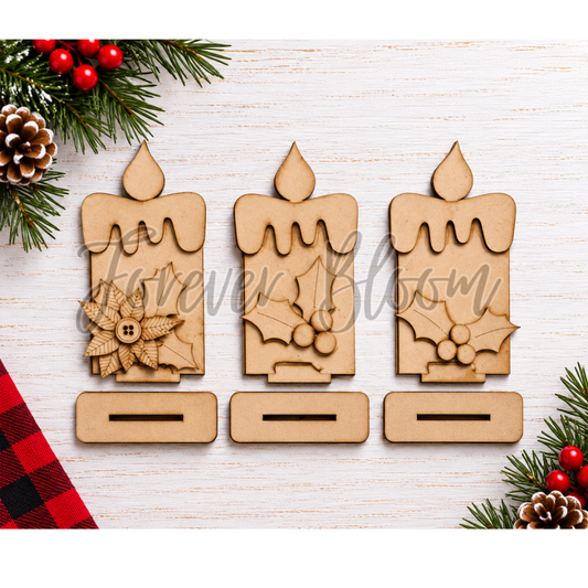 Trio Holiday Themed Candle Shelf Sitters - DIY Wood Kit