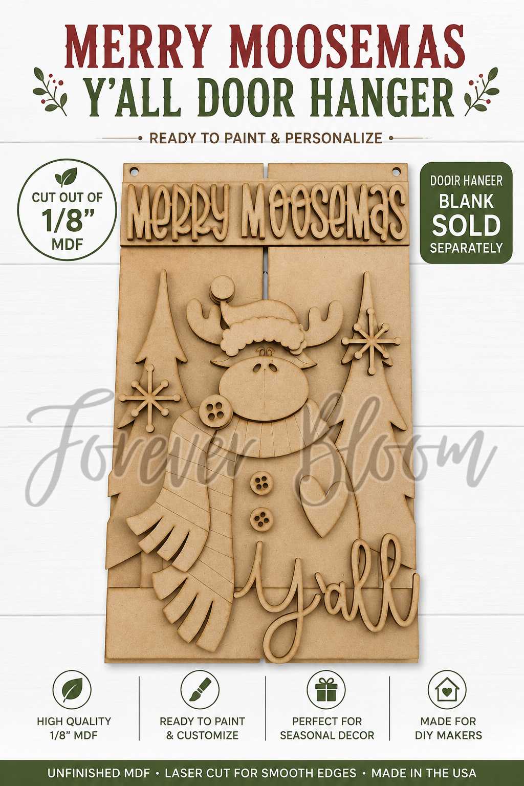 Merry Moosemas Y'all Door Hanger - DIY Wood Kit