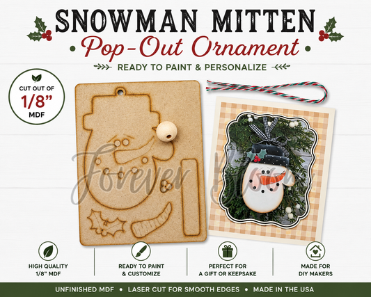 Snowman Mitten Pop-Out Ornament - DIY Wood Blank
