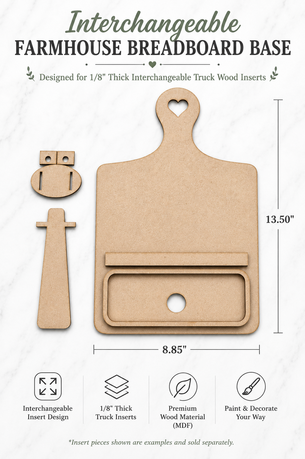 Interchangeable Farmhouse Breadboard Base - DIY Wood Blank